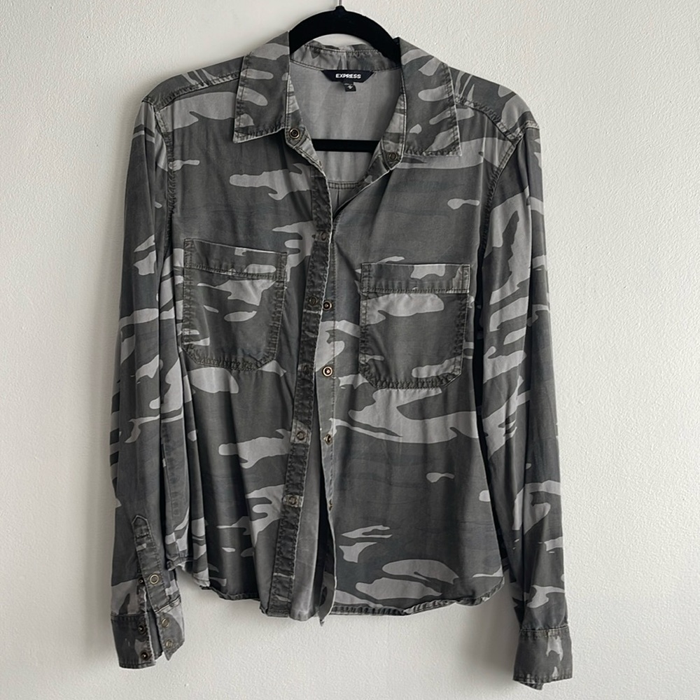Express Army Print Button-Up